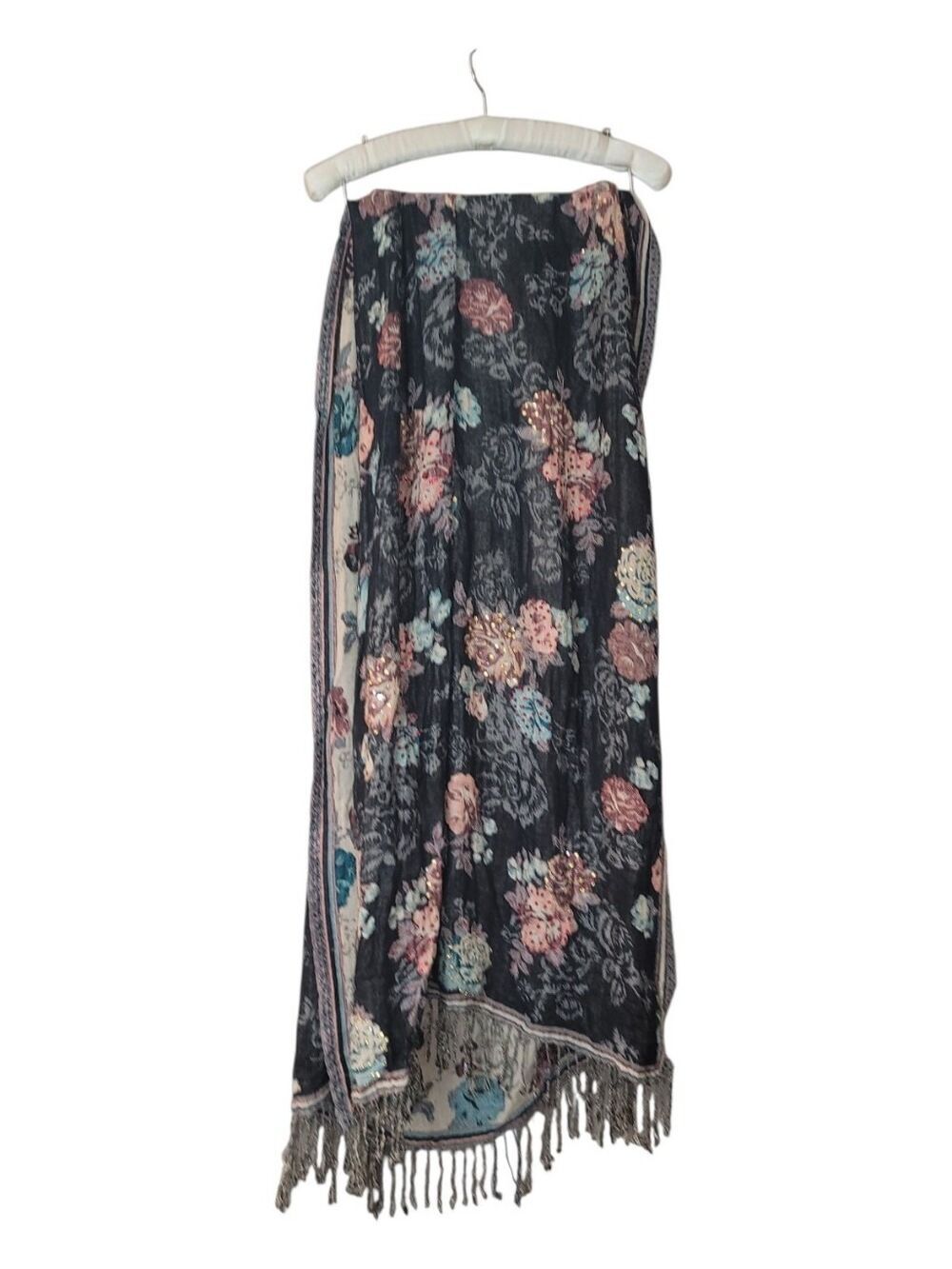 Exquisite 2 Sided Pashmina Scarf Floral With Rhinestone Accents